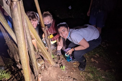 Maia in Costa Rica with a Toad